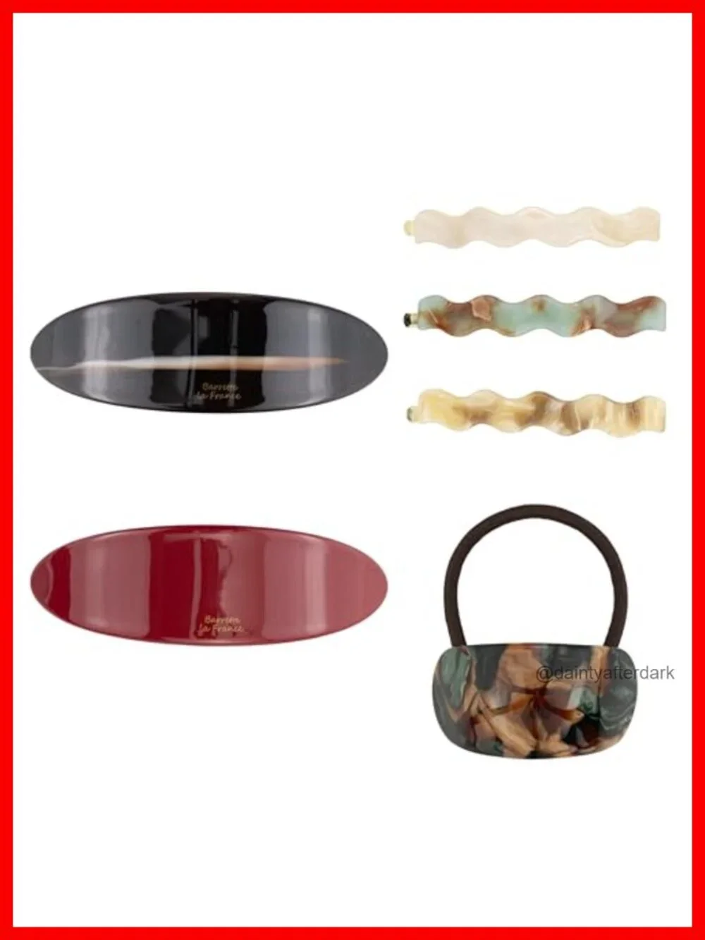 6Pcs Acetate Hair Barrettes Set - Wavy Clips & Hair Tie, Non-Slip Strong Hold
